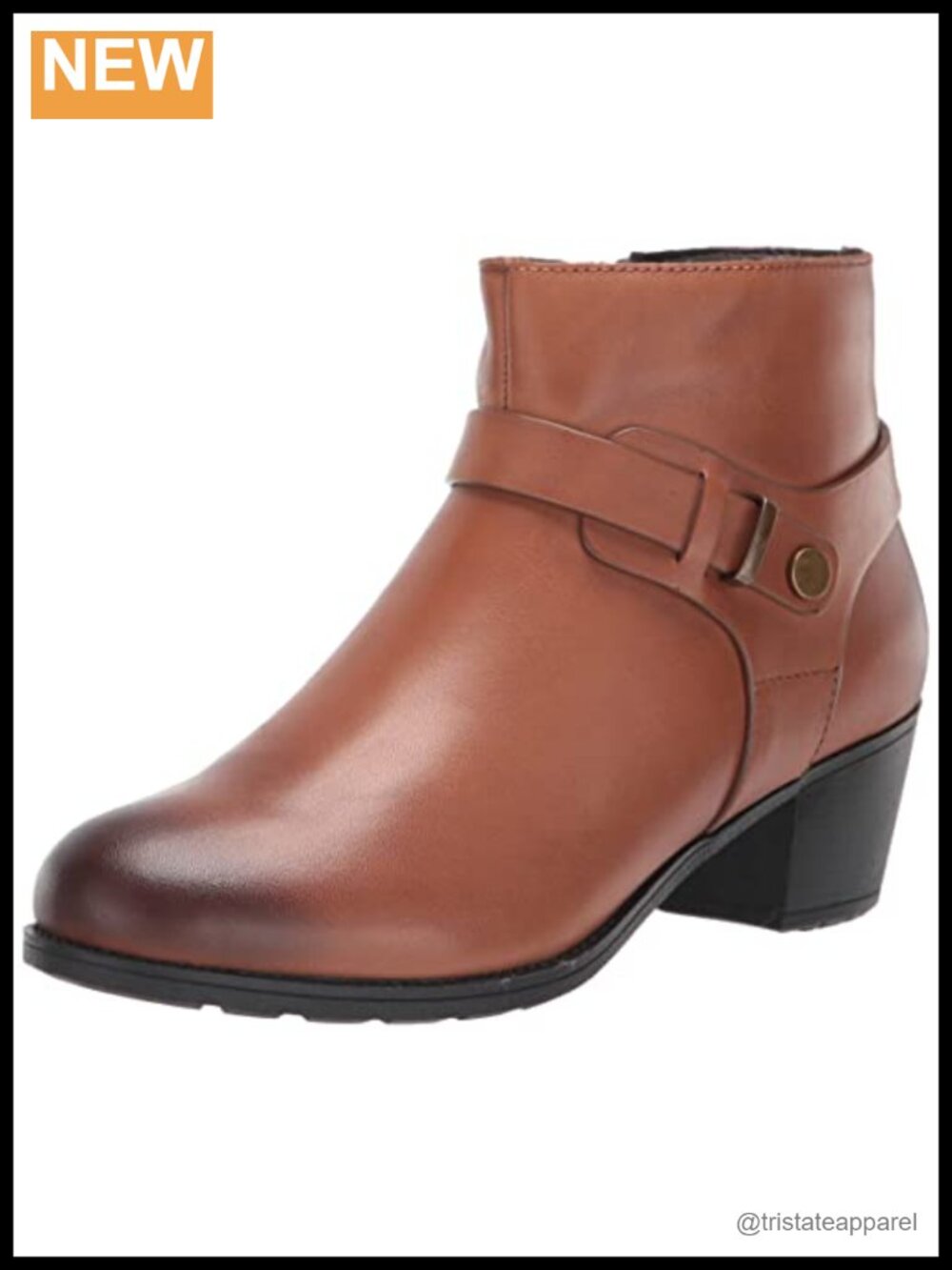Women's Leather Ankle Boots with Block Heel - Removable Footbed
